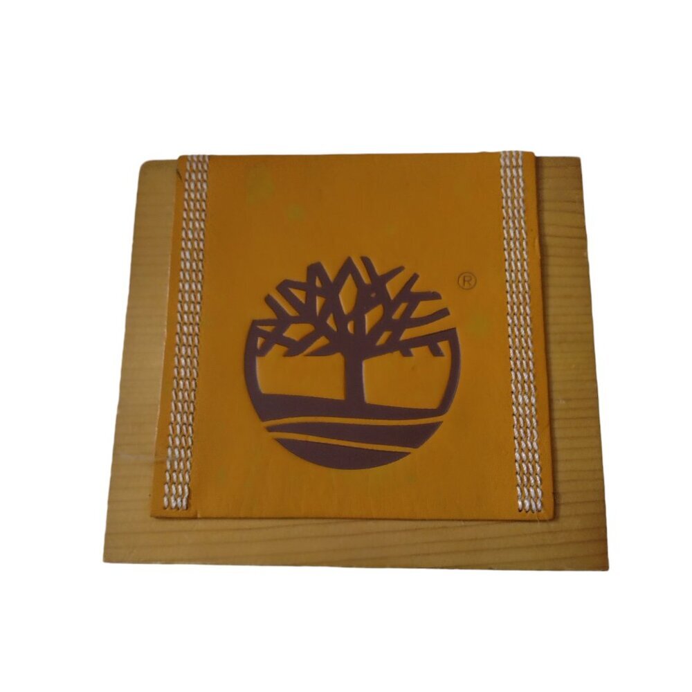 Timberland Wooden Leather Wallet Trinket Box Hinged Logo Classic Case